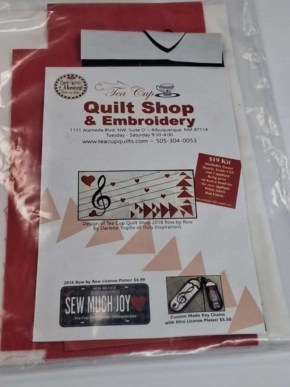 Sew Musical Row by Row Kit - Table Runner Treble Clef Hearts Appliques, Precut